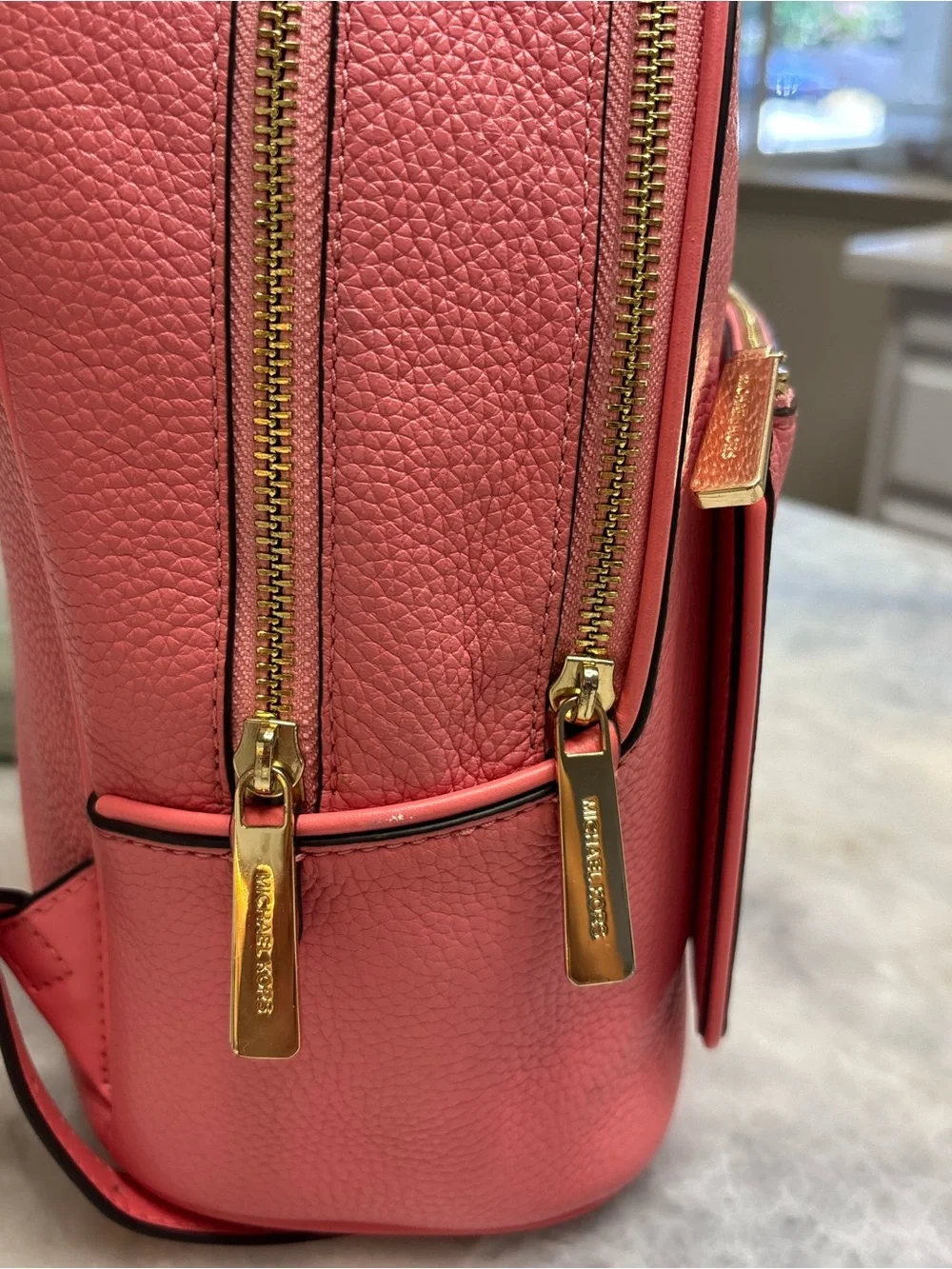 Michael Kors Jet Set Mini Backpack Pink Pebbled Saffino Leather Gold Hardware